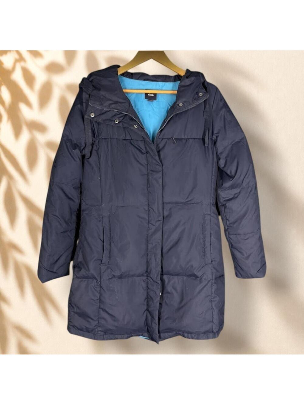 Gap Coat Women M Medium Blue Parka Collared Full Zip Long Sleeve Hooded Casual